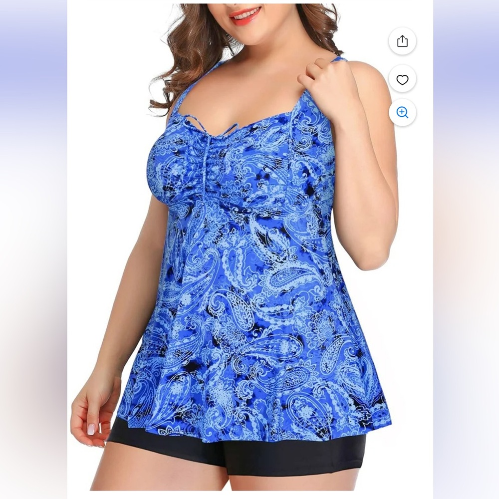 Plus Size 2 Piece Ruffle Bathing Suit Drawstring Tank with Boyshort… - Picture 3 of 9